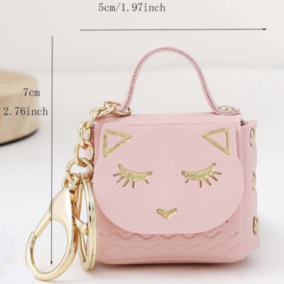 💕Pink Metallic Cat Bag Charm Keychain – Stylish & Cute Accessory😻 mini handbag - Picture 4 of 4